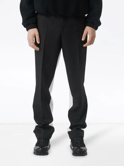 Shop Burberry Logo Print Two-tone Wool Mohair Trousers In Black
