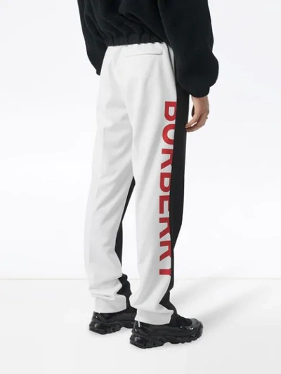 Shop Burberry Logo Print Two-tone Wool Mohair Trousers In Black