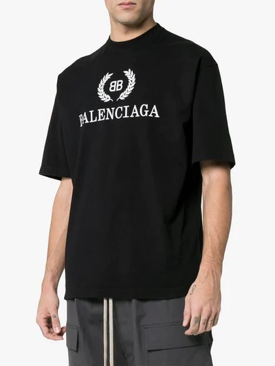 Shop Balenciaga Black Logo Print Cotton T-shirt