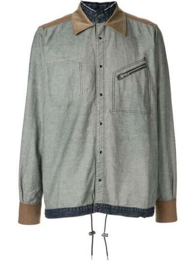 Shop Sacai Panelled Long Sleeved Shirt In Blue