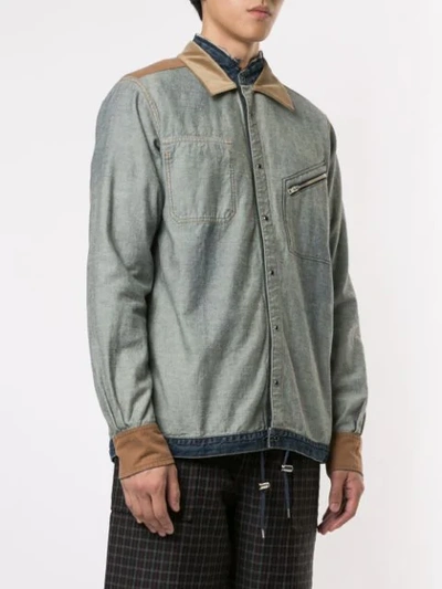 Shop Sacai Panelled Long Sleeved Shirt In Blue