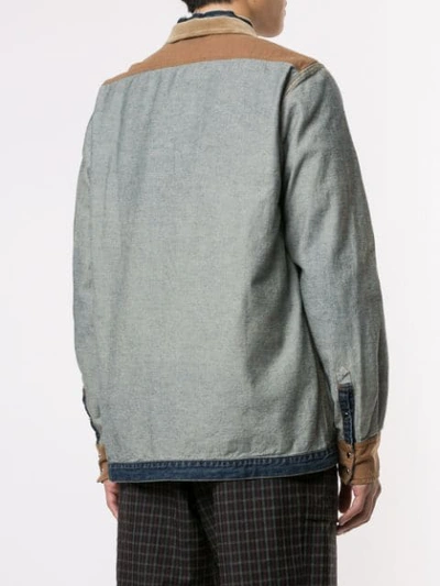 Shop Sacai Panelled Long Sleeved Shirt In Blue
