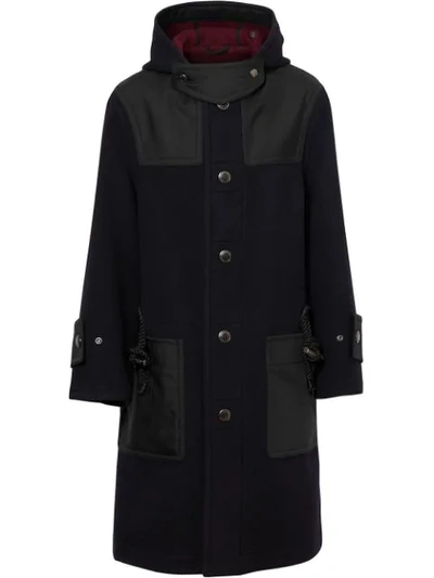 Shop Burberry Double-faced Wool Blend Duffle Coat In Blue
