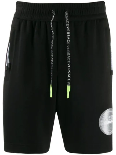 Shop Versace Logo Patch Track Shorts In Black