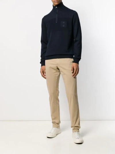 Shop Tommy Hilfiger Logo Half-zip Sweater In Blue