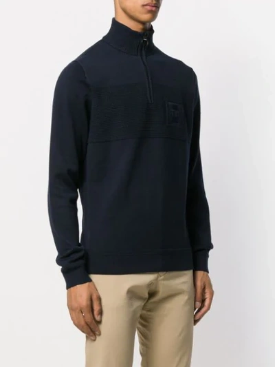 Shop Tommy Hilfiger Logo Half-zip Sweater In Blue