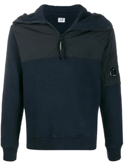 Shop C.p. Company Half-zip Fitted Hoodie In Blue