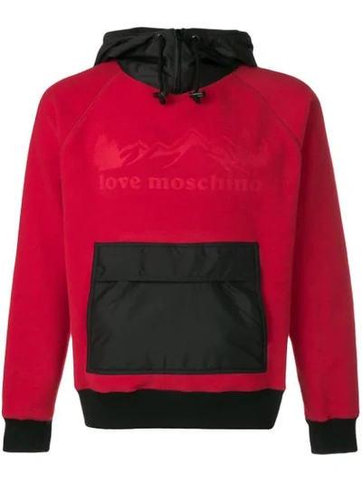 Shop Love Moschino Logo Embossed Hoodie - Red