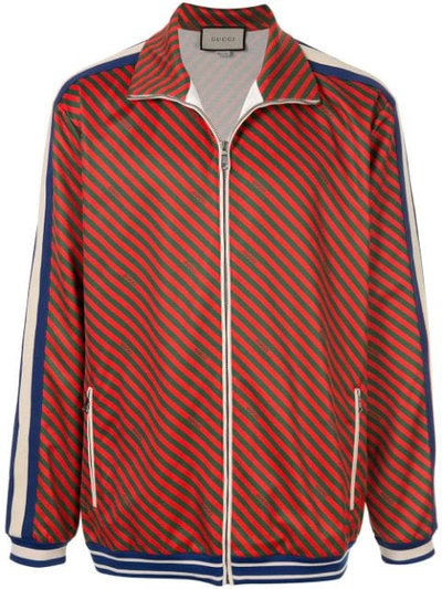 Shop Gucci Diagonal Stripe Jacket In Red