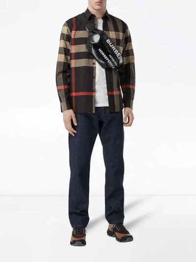 Shop Burberry Check Stretch Cotton Poplin Shirt In Black