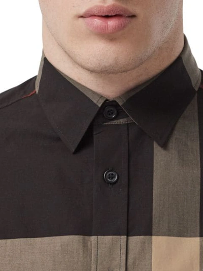 Shop Burberry Check Stretch Cotton Poplin Shirt In Black