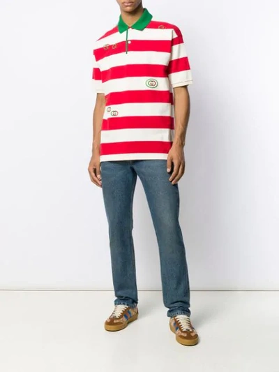 Shop Gucci Striped Polo Shirt In Red
