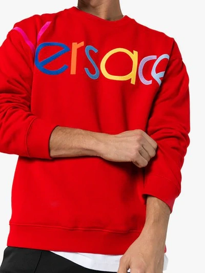 Shop Versace Logo Embroidered Sweatshirt In Red