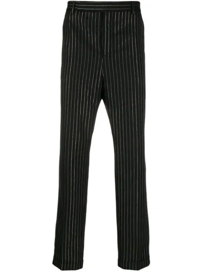 Shop Saint Laurent Metallic-pinstripe Tailored Trousers In Black