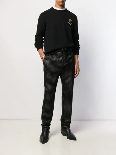 Shop Saint Laurent Metallic-pinstripe Tailored Trousers In Black