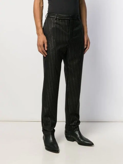 Shop Saint Laurent Metallic-pinstripe Tailored Trousers In Black