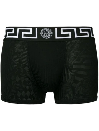 Shop Versace Greca Low Rise Trunks In A008 Black