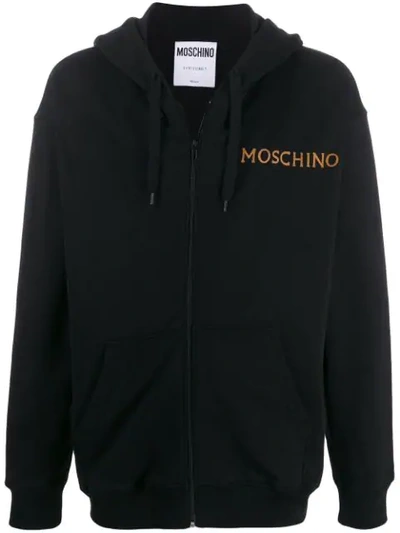 Shop Moschino Rear Printed Hoodie In Black