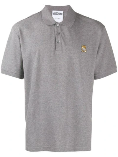 Shop Moschino Besticktes Poloshirt In Grey