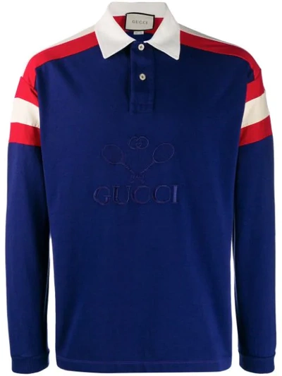 Shop Gucci Tennis Oversized Polo Shirt In 4714 Blu