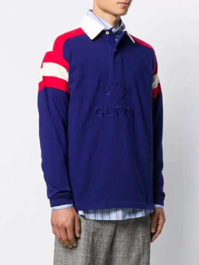 Shop Gucci Tennis Oversized Polo Shirt In 4714 Blu