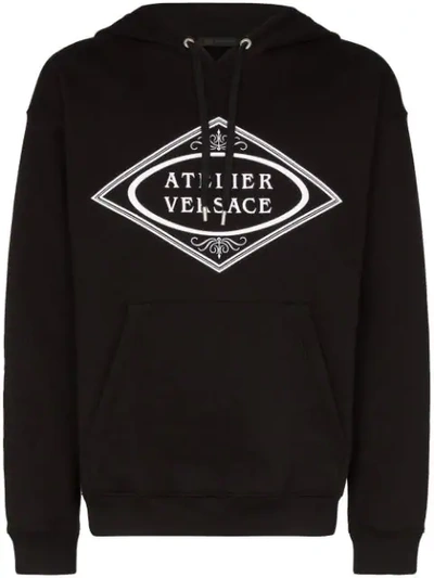 Shop Versace Atelier Logo Print Hoodie In Black