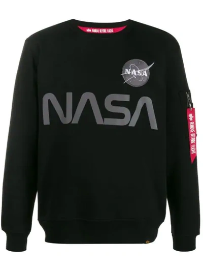 Shop Alpha Industries Nasa Print Sweatshirt In Black