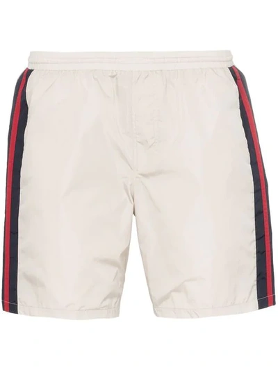 Shop Gucci Monogram Stripe Swim Shorts In 9182 White