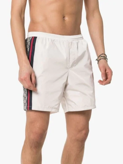 Shop Gucci Monogram Stripe Swim Shorts In 9182 White