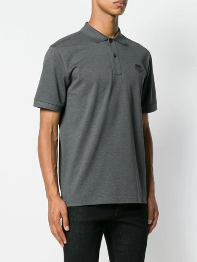 Shop Prada Logo Patch Polo Shirt In Grey