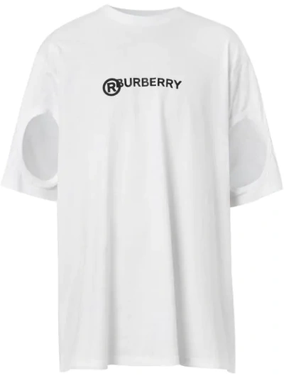 Shop Burberry Logo Print Cut-outt-shirt In White