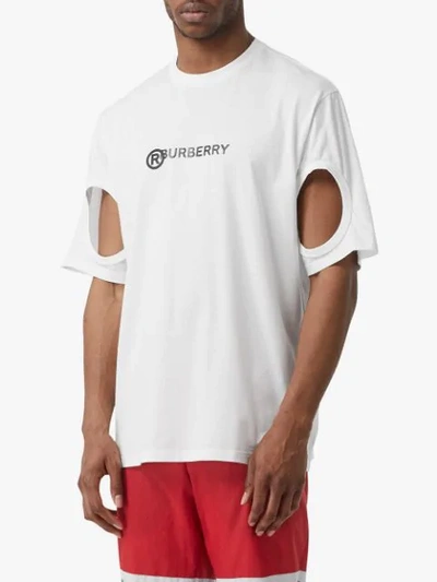 Shop Burberry Logo Print Cut-outt-shirt In White