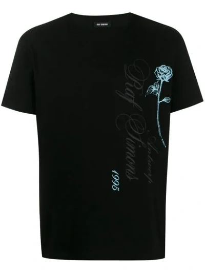 Shop Raf Simons Rose Logo Print T-shirt In Black