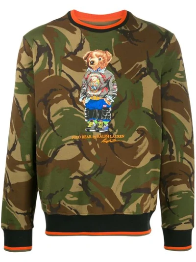 Shop Polo Ralph Lauren Camo Polo Bear Sweatshirt In Green