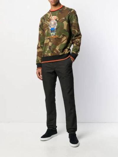 Shop Polo Ralph Lauren Camo Polo Bear Sweatshirt In Green