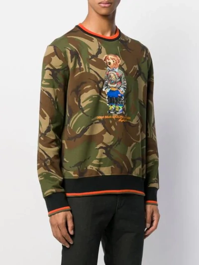 Shop Polo Ralph Lauren Camo Polo Bear Sweatshirt In Green