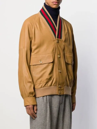 Shop Gucci Web Collar Jacket In Brown