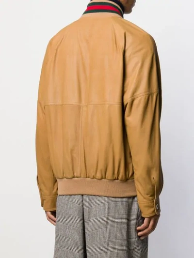 Shop Gucci Web Collar Jacket In Brown