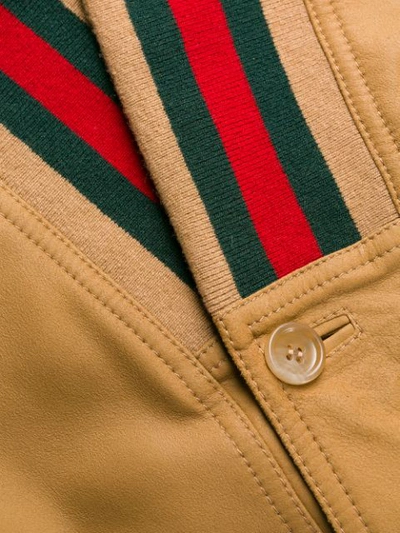 Shop Gucci Web Collar Jacket In Brown