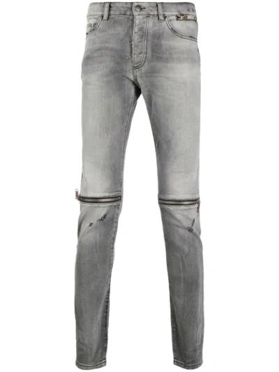 Shop Palm Angels Zip Detail Skinny Jeans In Grey