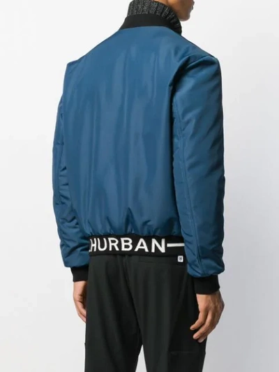 Shop Les Hommes Urban Logo Patch Bomber Jacket In Blue