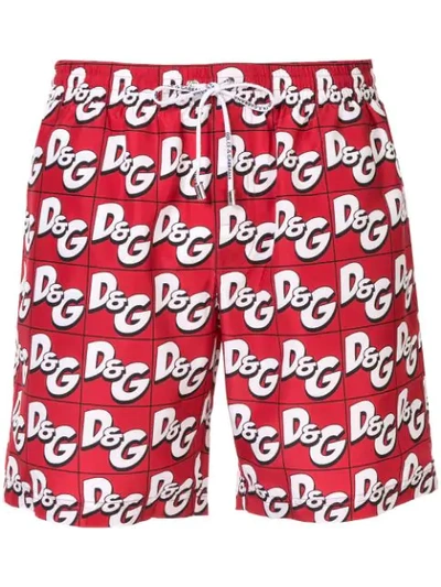 Shop Dolce & Gabbana Mid-length Logo Shorts In Red