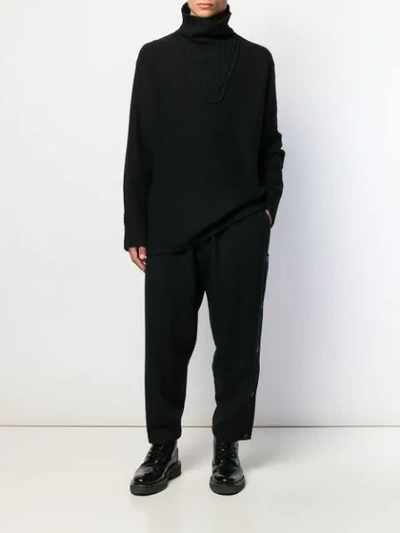 YOHJI YAMAMOTO WOOL BLACK TROUSER WITH BUTTON ON THE SIDE - 黑色