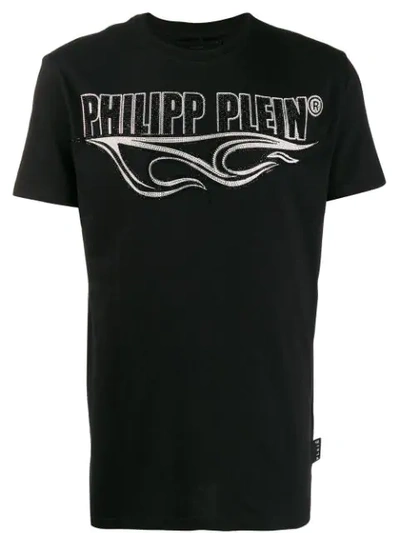 Shop Philipp Plein Embellished Logo T-shirt In Black