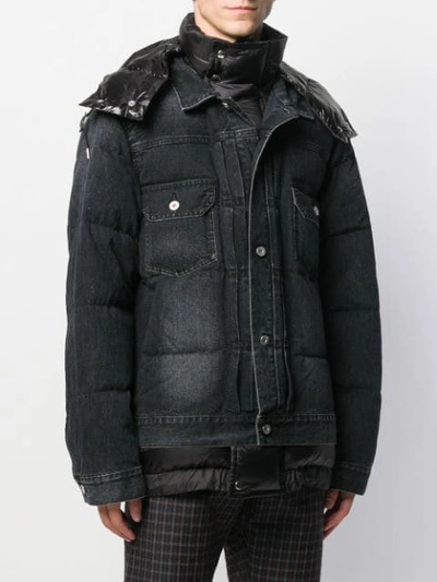 Shop Sacai Denim Down Jacket In Black