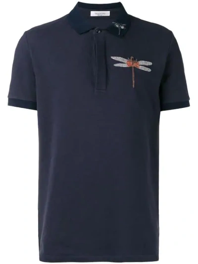 Shop Valentino Dragonfly Embroidered Polo Shirt - Blue