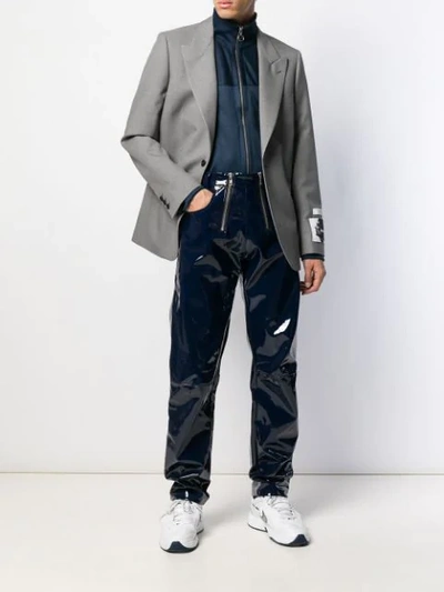 Shop Msgm Graphic Patch Blazer Jacket In Grey