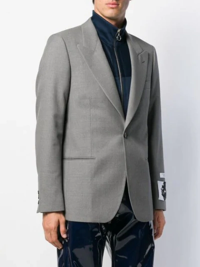 Shop Msgm Graphic Patch Blazer Jacket In Grey