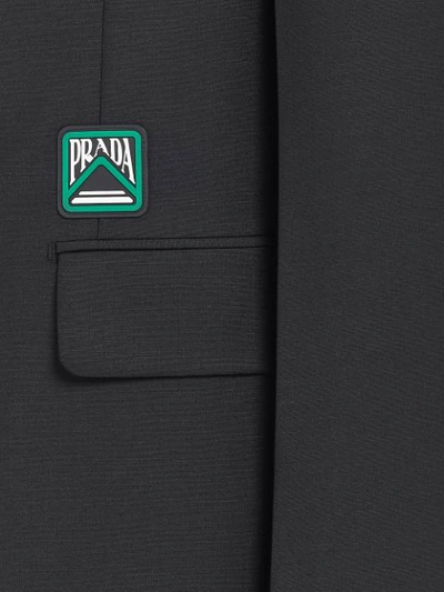 Shop Prada Rubber Logo Blazer In Black