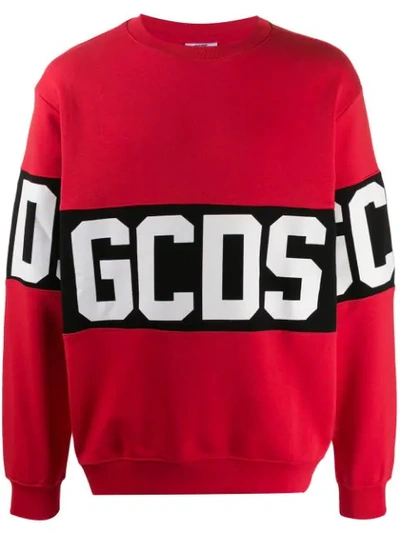 Gcds Long Sleeve Block Color Logo Sweater In Red